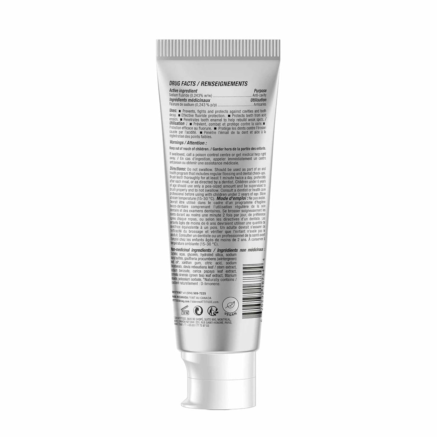 Attitude Enamel Repair Toothpaste - Fluoride & Spearmint Flavor | Vegan, EWG Verified, 4.2 Oz
