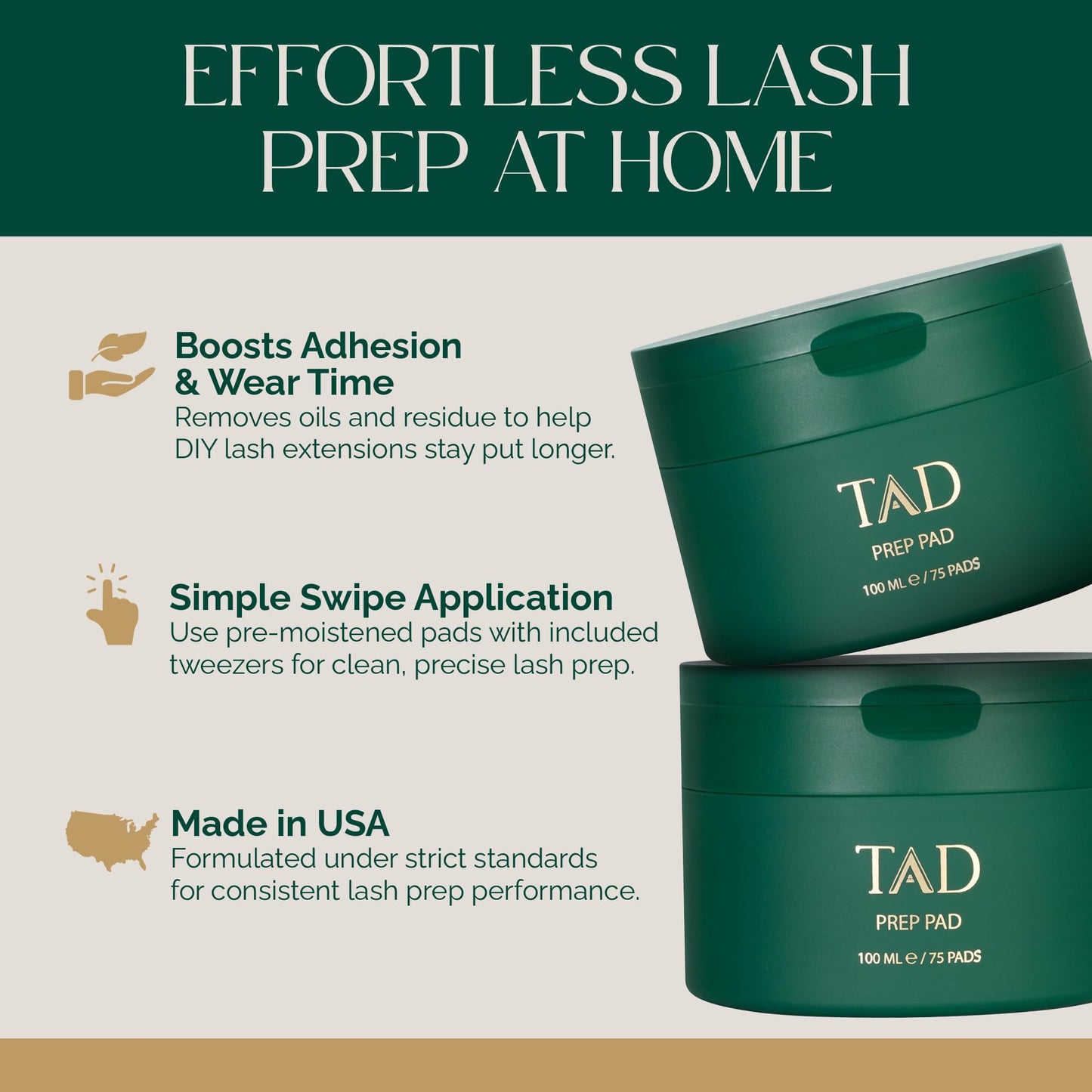 TAD Beauty Prep Pad - DIY Lash Prep Wipes to Clean and Prime Natural Lashes Before Extensions - Disposable Single Use Eyelash Pads with Tweezers - 75 Count for At Home Lash Application Professional