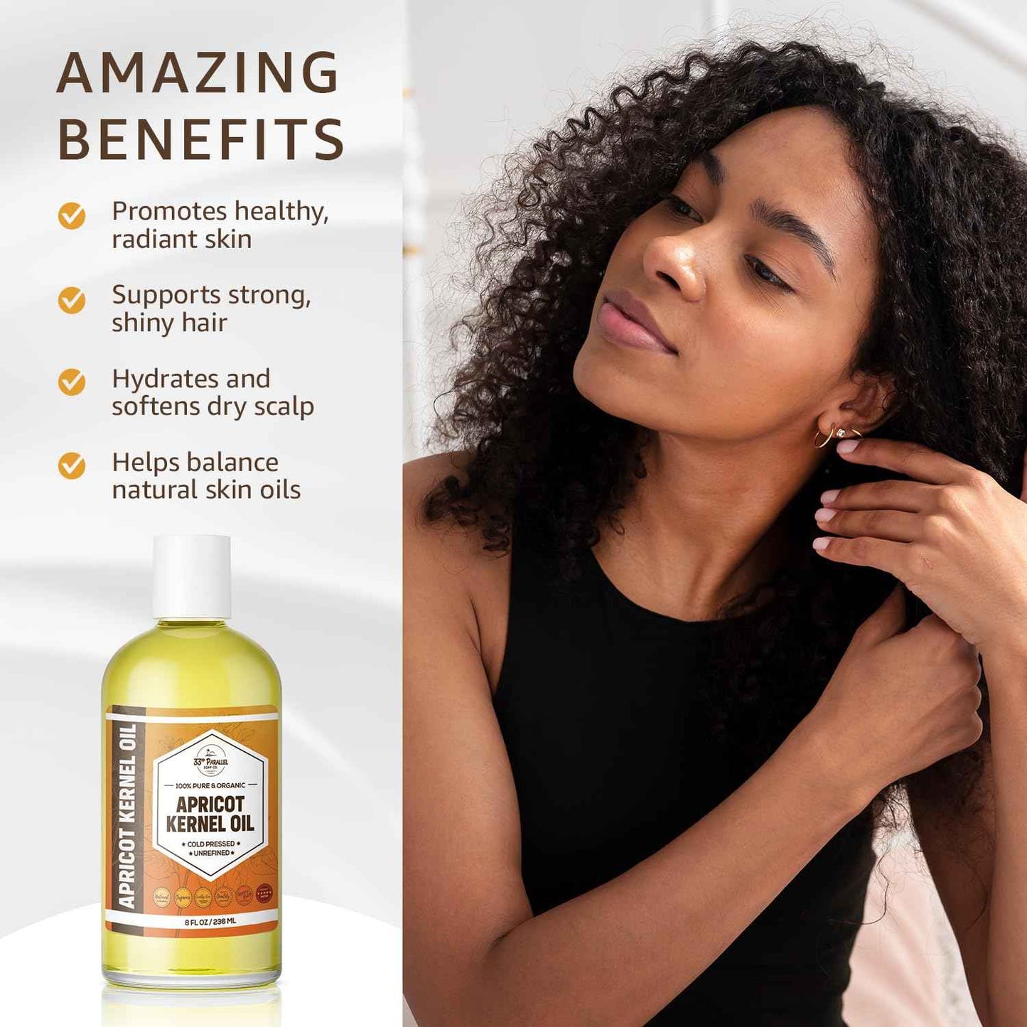 Organic Apricot Kernel Oil (16 Oz) Premium Cold Pressed Unrefined | 100% Pure Apricot Kernel Oil for Skin, Face, Hair, Soap Making, Massage | Carrier for Essential Oils | Available Bulk | 16 FL OZ