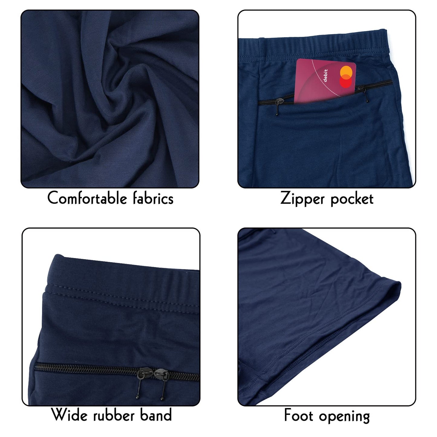 LUEXBOX Pocket Underwear for Men with Secret Hidden Pocket, Travel Boxer Briefs, Medium Size 4 Packs (Dark Blue)