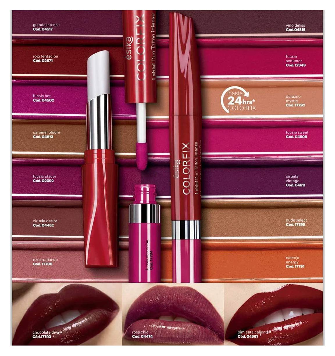 Esika Colorfix Duo Tattoo Intense Lipstick, 24 Hrs Long Lasting High Color Load, Color: Rosa Chic