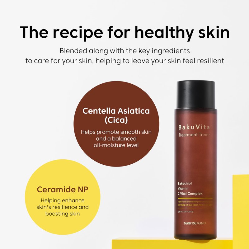 THANKYOU FARMER BakuVita Treatment Toner With Retinol Alternative Bakuchiol, Vitamin C+E, Hydrating, Slow Aging, Vegan Korean Face Toner, 7.03 Fl oz (200ml)