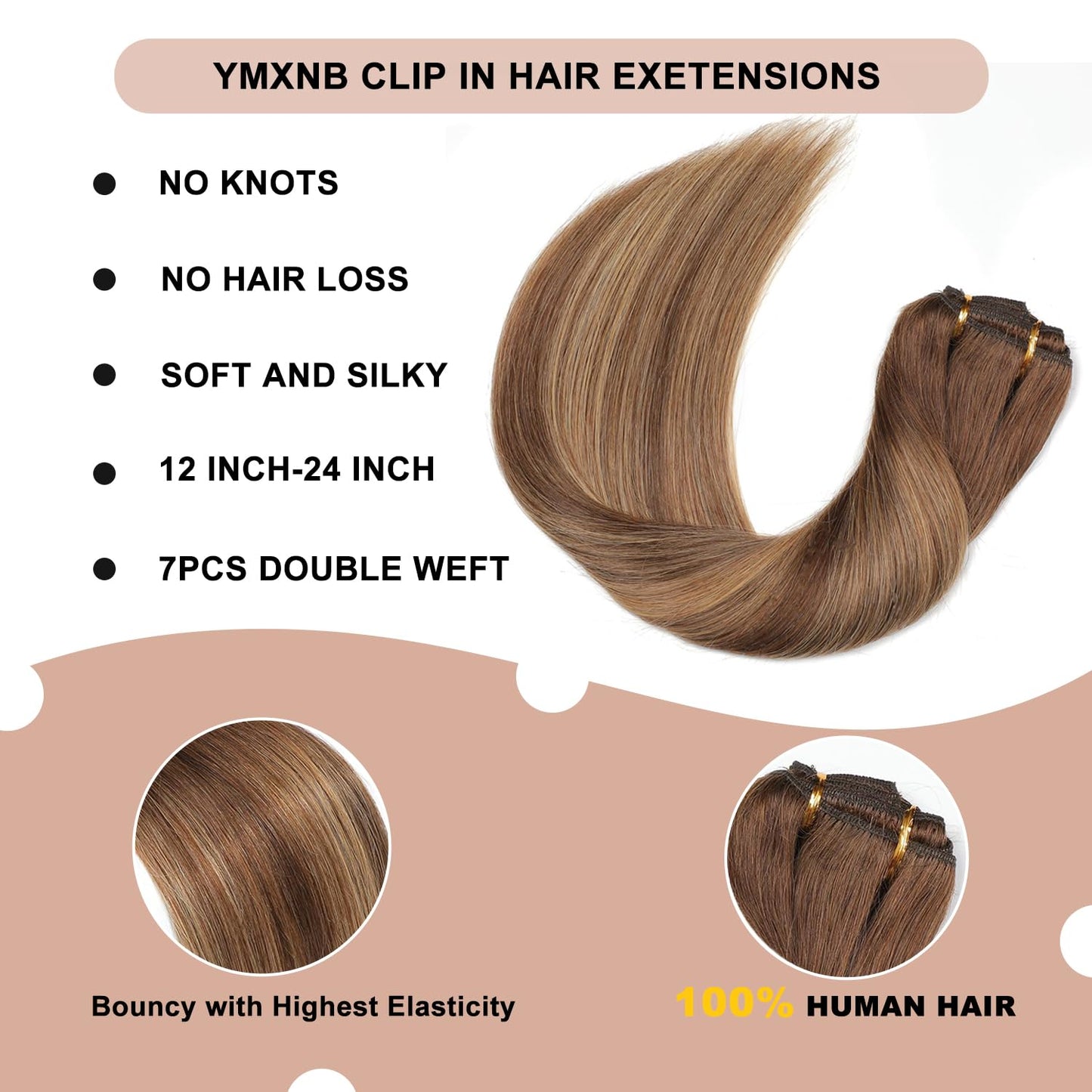 Clip In Hair Extensions Real Human Hair 12Inch 120g 100% Remy Human Hair Extensions Clip Ins Invisible Seamless Straight Human Hair Clip In Extensions 7pcs Double Weft #4/27