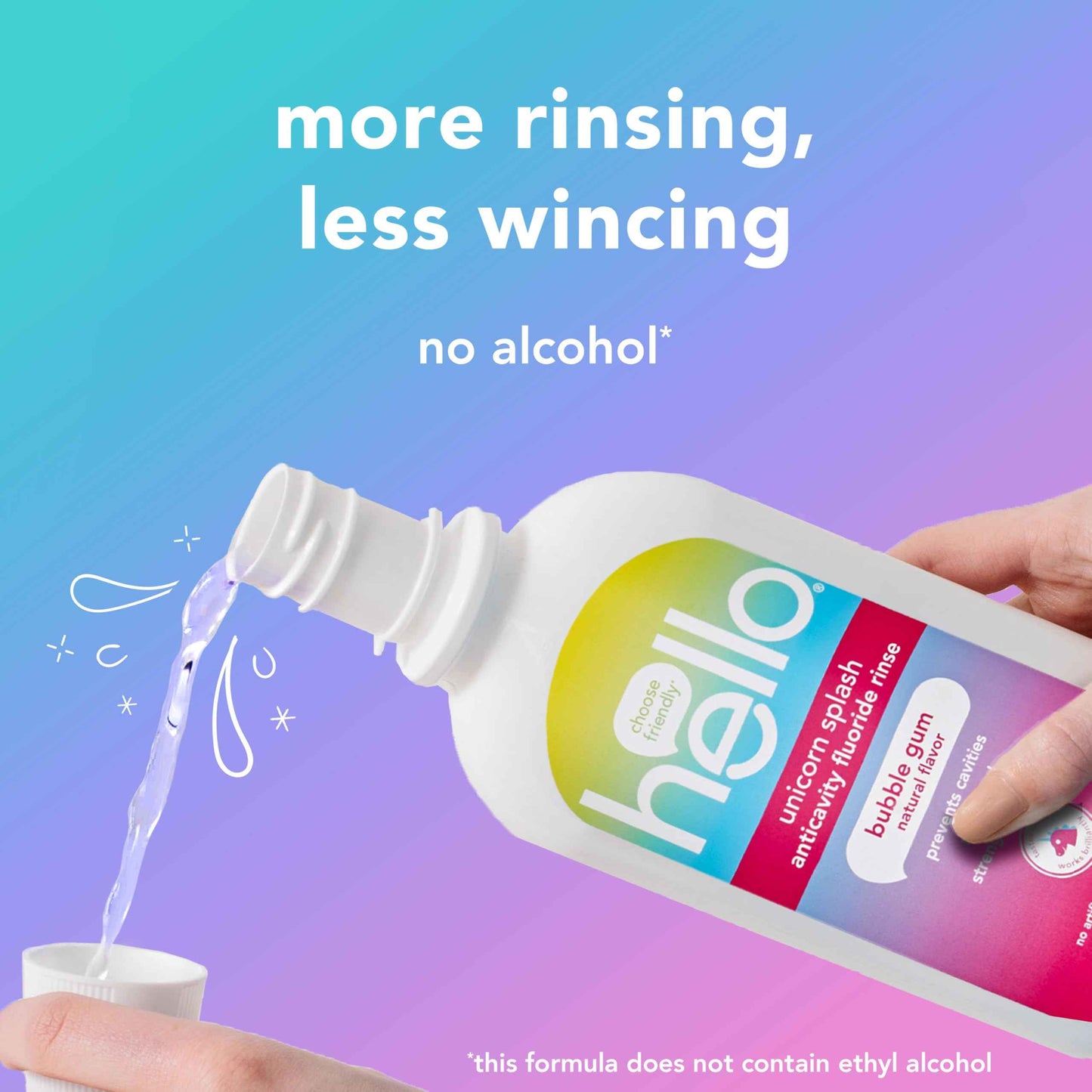 Hello Kids Mouthwash with Unicorn Bubble Gum Flavor, Alcohol Free Mouthwash for Kids with Fluoride, Safe for Ages 6 and Up, Anticavity, Vegan, No Alcohol, No Dyes, 16 Oz Bottles (Pack of 3)