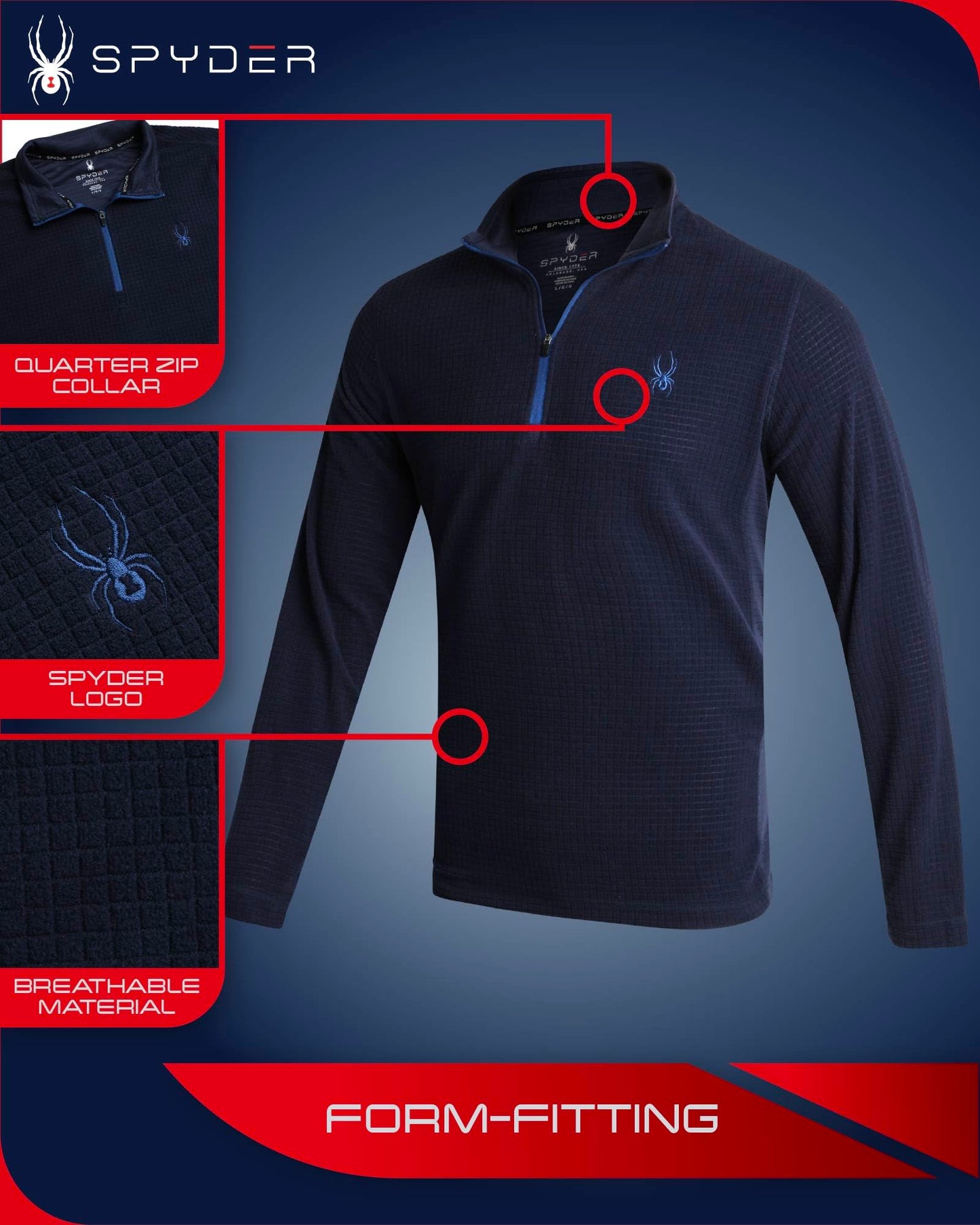 Spyder Men's Active Quarter Zip Sweatshirt - Lightweight Grid Fleece Athletic Mock Neck Pullover Sweatshirt (Sizes: S-XXL), Size Small, Navy