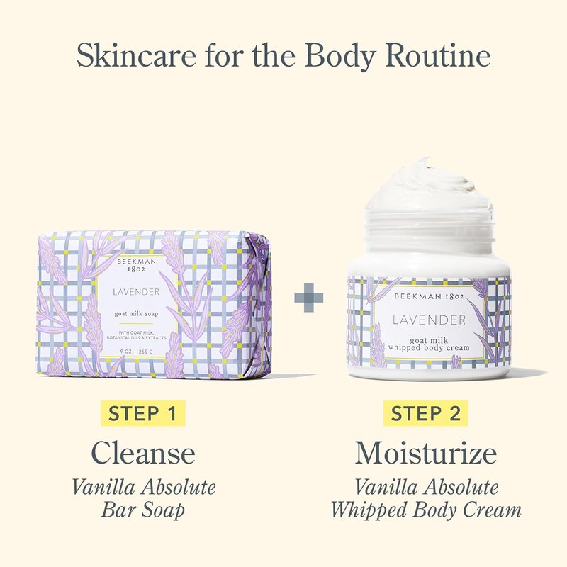 Beekman 1802 Lavender Goat Milk Soap & Whipped Body Cream Set | Sensitive Skin Care - 9 oz & 8 oz
