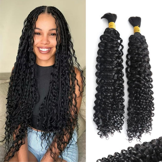 GoGobraids Human Braiding Hair Boho Braids Human Hair Water Wave Bulk Human Hair for Braiding No Weft Bundle Brazilian Virgin Curly Hair Extensions Natural Color 12 Inch 1pack/100g