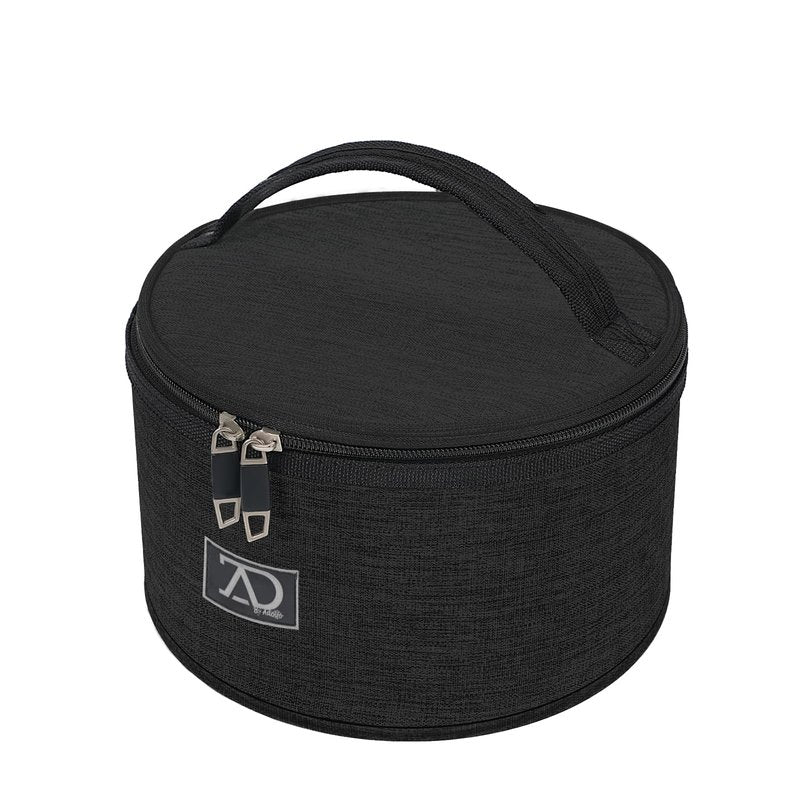 Travel Case for Wigs, Black Quilted Nylon with Interior Mirror, Zipper, & Double Stitching, Lightweight & Portable Wig Pouch by Adolfo Design