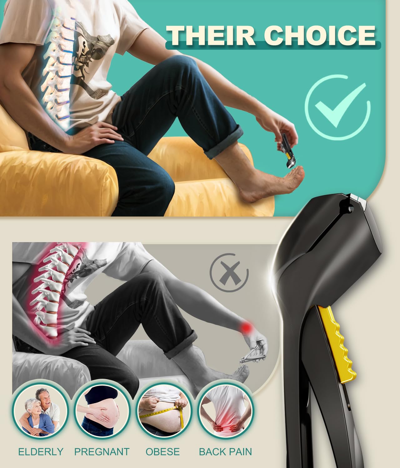 ILLFER Curved Toenail Clipper with Safety Lock – Heavy Duty Thick Nail Cutter for Ingrown & Hard Nails, Ergonomic Arched Design No Need to Bend, Wide Jaw Opening, Includes PU Leather Pouch for Travel