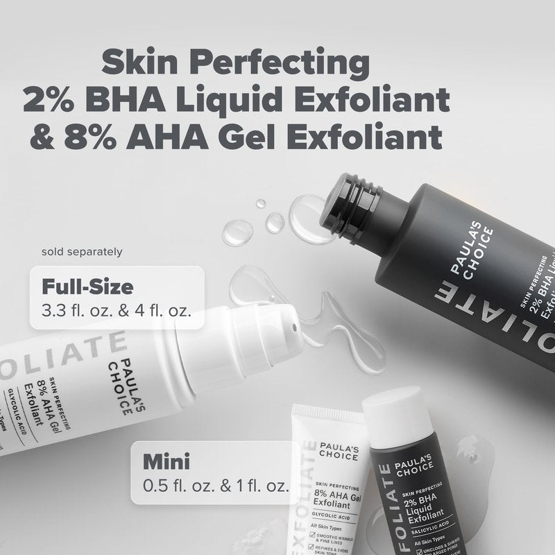 Paula's Choice SKIN PERFECTING 8% AHA Gel & 2% BHA Liquid Travel Duo, Facial Exfoliants for Blackheads, Large Pores, Wrinkles & Fine Lines, Face Exfoliators w/Glycolic & Salicylic Acid - Travel Size