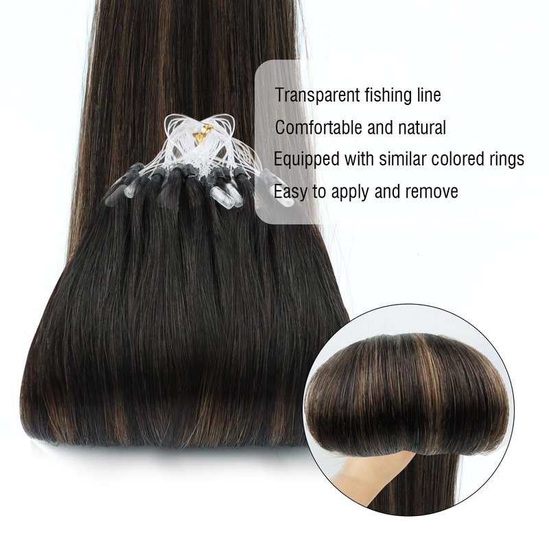 ABH AMAZINGBEAUTY HAIR Micro Loop Ring Hair Extensions Human Hair Balayage Darkest Brown to Chestnut Brown Microlink Hair Extensions #2/6/2 Seamless Blend 50G 50S 14 Inch