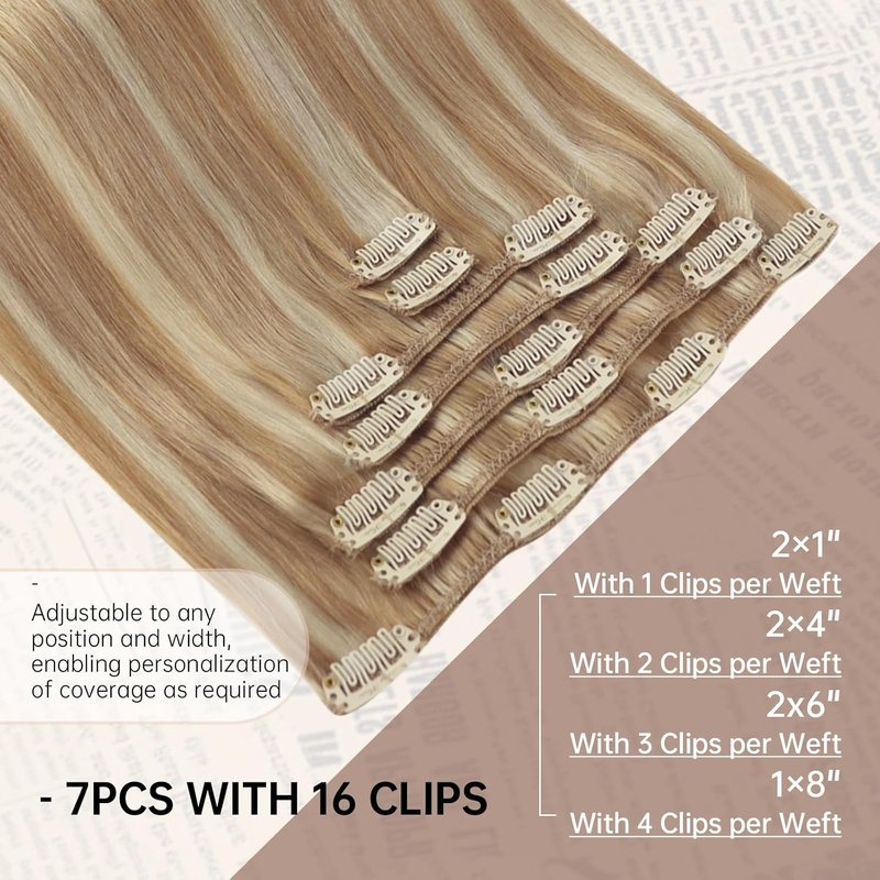 Human Hair Clip-In Extensions - Dirty Blonde & Platinum Highlights | 12 Inch, 5 Pcs, 80G