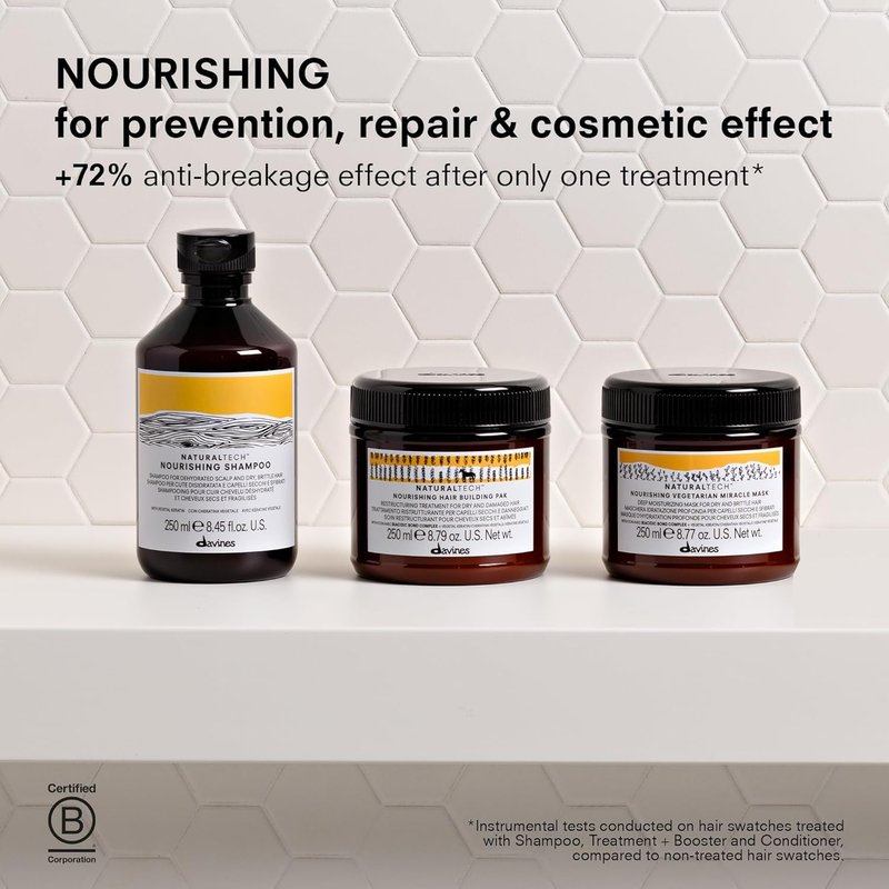 Davines Naturaltech Nourishing Shampoo, Restructuring & Hydrating for Dry & Damaged Hair - With Vegetal Keratin - Gentle Cleanser for Dehydrated Scalp & Hair, 8.45 Fl Oz