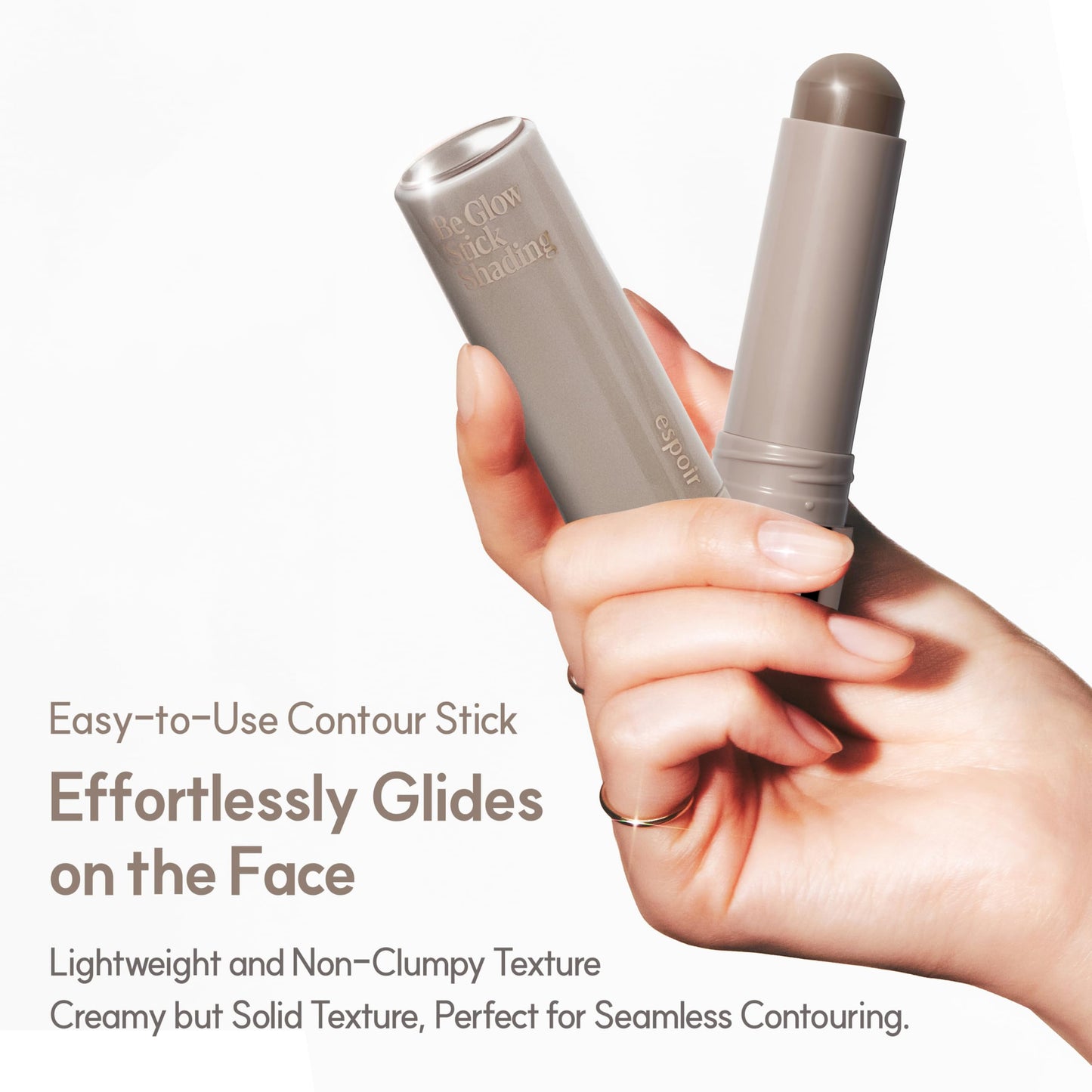 Espoir Be Glow Shading Stick Contour #2 Cool Gray│Creamy Solid Texture & Smooth Gliding on Face with Hyaluronic Peptide, Well-Blending and Seamless Contouring for Daily Makeup, Natural Color