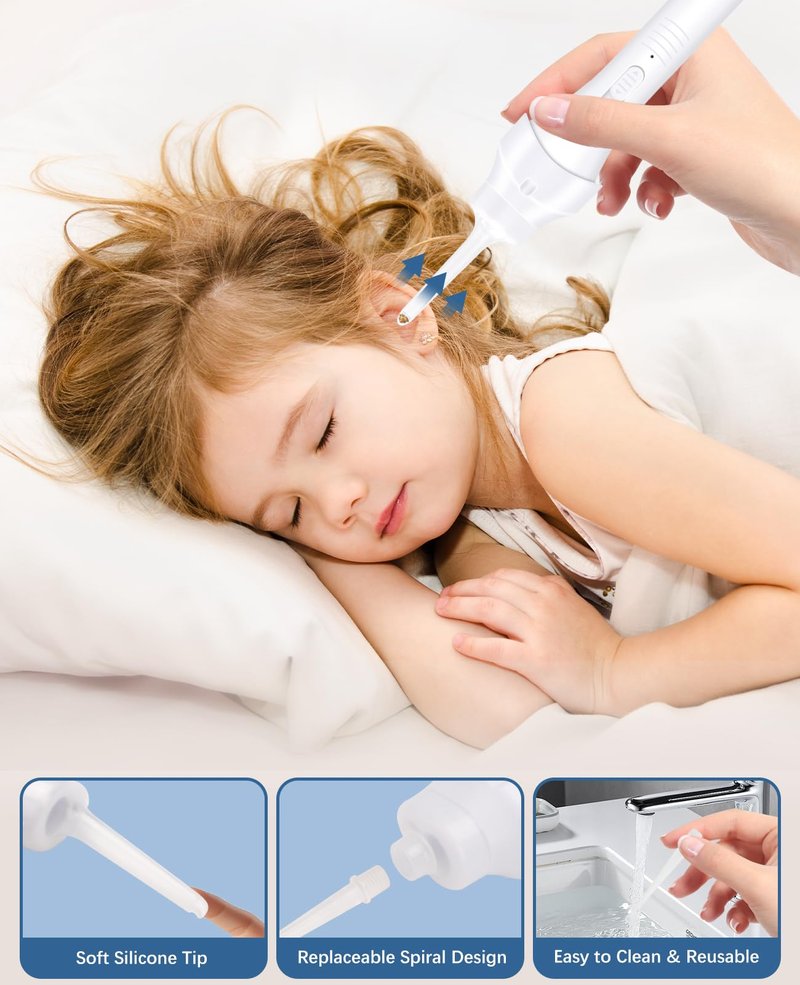 Electric Ear Wax Suction Remover, USB Rechargeable Ear Suction Device with LED Light, Strong Ear Wax Vacuum Cleaning Tool with Reusable Silicone Tips – Ivory