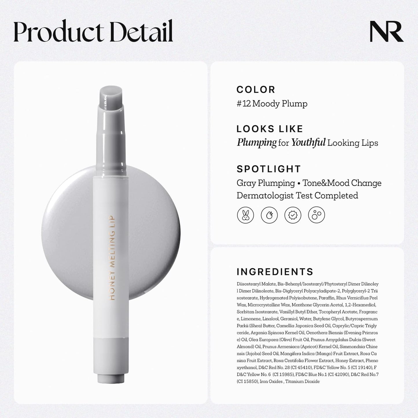 Nature Republic HONEY MELTING LIP PLUMPING (12 GRAY) SOFT LIP STICK Moody Plump Hydrating Gloss, Moisturizing balms, Volumizing formula,Nude & Sheer tint, Glowy Finish, korean make up