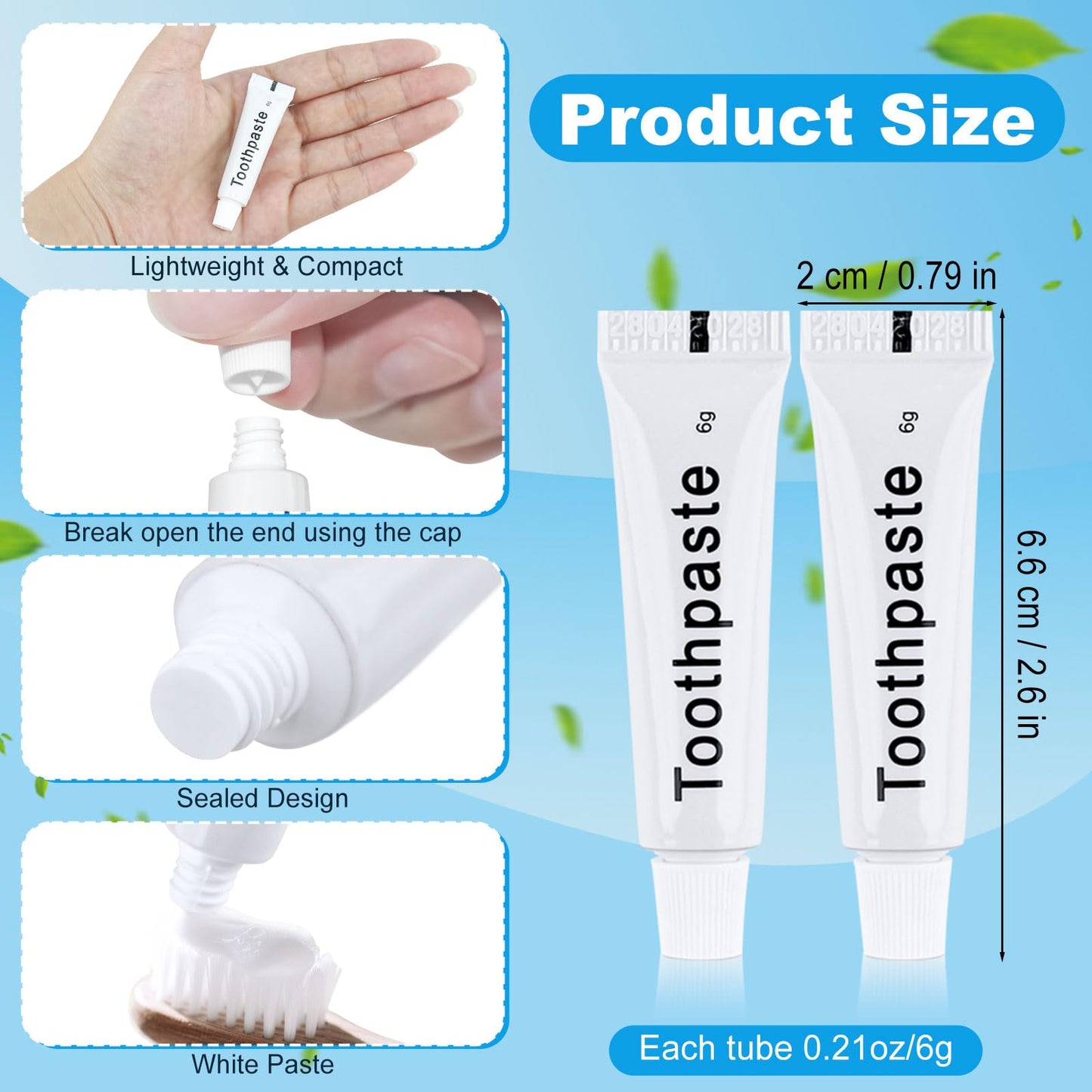 Travel Toothpaste Bulk, 6g/0.21oz White Disposable Toothpaste Suitable for Hotels, Camping, Guests, Homeless People, and Charitable Organizations (300-PACK)
