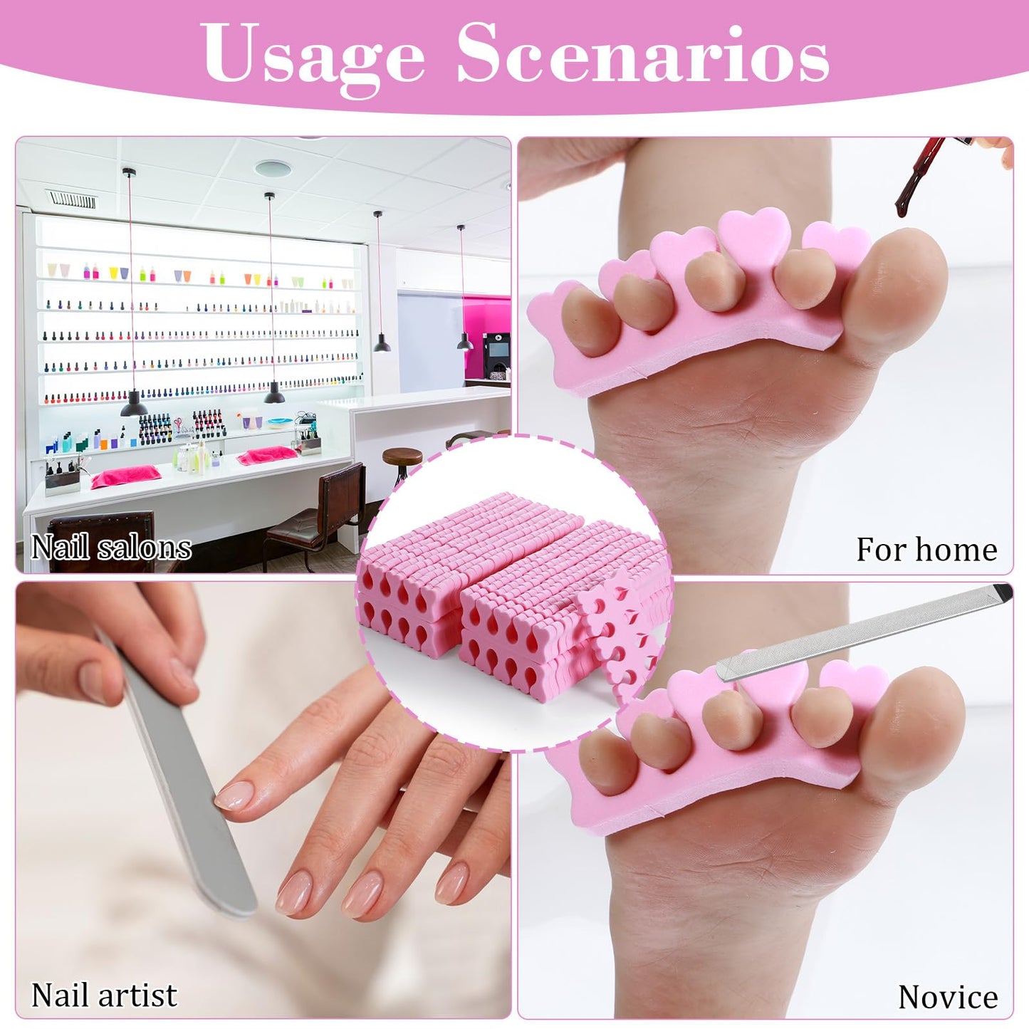 YBEATY 100 Pcs Sponge Toe Separators Soft Finger Separators Premium Pedicure Tool Kit Flexible Toe Divider Spacer for Polishing Pedicure Manicure Coating Nail Art Beauty Accessories (Pink)