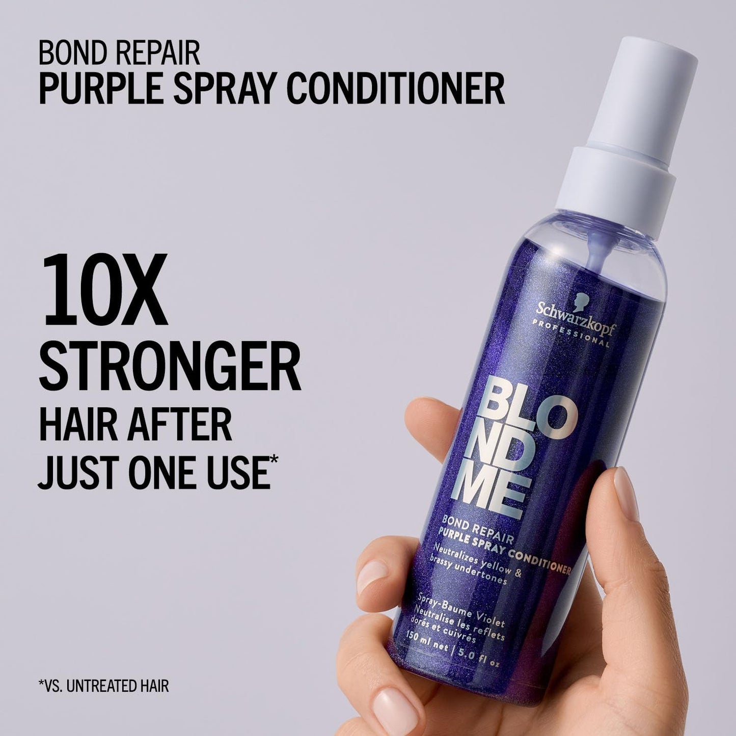 BlondMe Bond Repair Purple Spray Conditioner for Blonde Hair, 5 Fl Oz | Neutralize Yellow & Brassy Tones | Strengthen, Repair, & Prevent Breakage | For Moisturized, Healthy-Looking Cool-Toned Blondes
