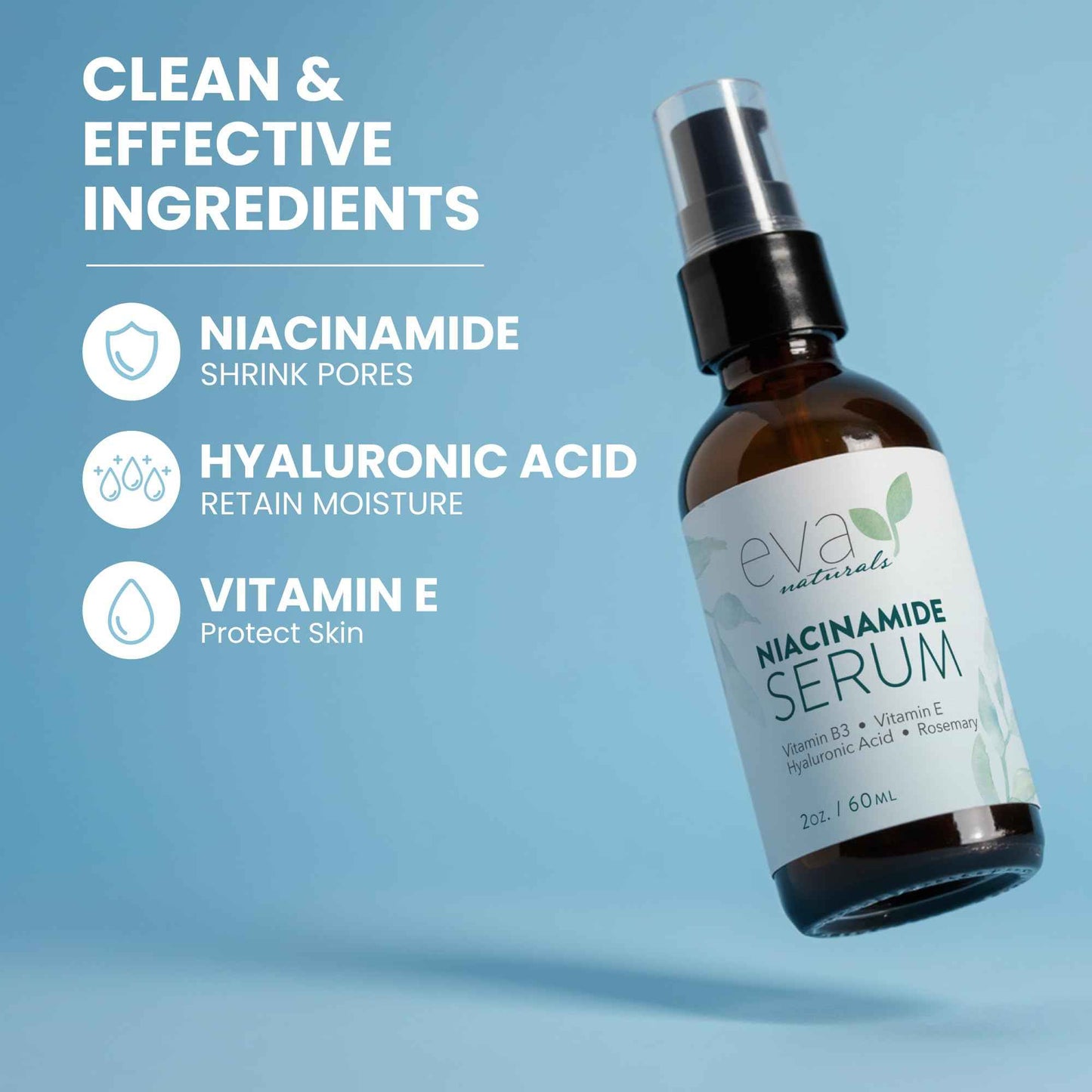 Eva Naturals Niacinamide 5% Serum for Face – B3 Pore Minimizer, Acne Treatment & Dark Spot Corrector with Hyaluronic Acid, Vitamin E, Aloe & Neem – Anti-Aging, Non-Greasy, Hydrating, 2oz