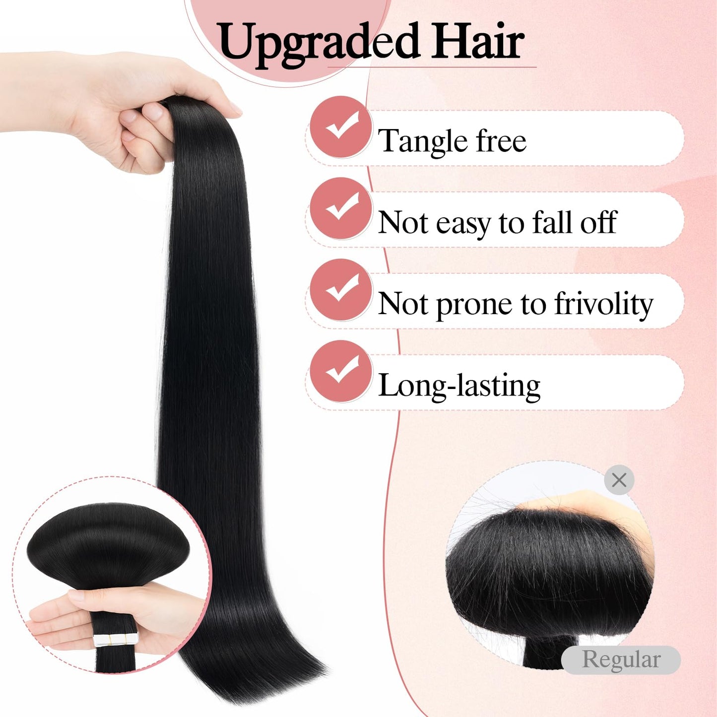 SEGO Double-Stitched Tape in Hair Extensions Human Hair Invisible Tape in Hair Extensions Long Straight Tape Hair Extensions for Women,18 inch,#6 Light Brown,10pcs 25g