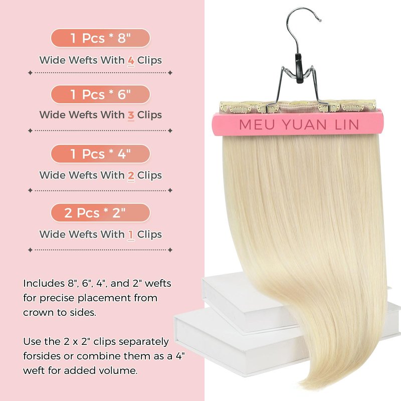 MEI YUAN LIN Clip In Hair Extensions Real Human Hair Platinum Blonde Hair Extensions Clip Ins Silky Soft 18 Inch 5pcs 80g