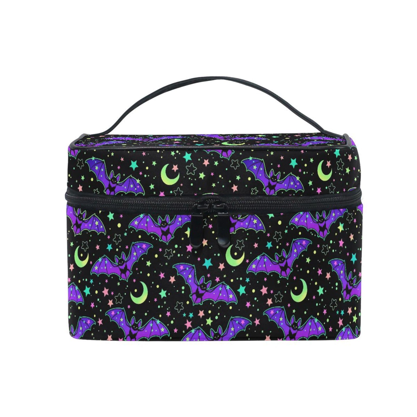MNSRUU Goth Makeup Bag, Magic Gothic Galaxy Bat Makeup Organizer Bags Toiletry Bag Box Travel Cosmetic Bag Make Up Train Case for Women Teen Girl Ladies Skulls 219