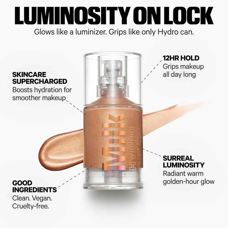 Hydro Grip + Glow Primer | Illuminating Face Primer with Hyaluronic Acid - 1 oz, Silicone-Free, Radiant Finish