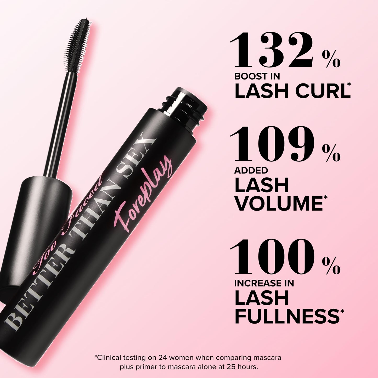 Too Faced Better Than Sex Foreplay Mascara Primer | Waterproof Eyelash Primer for Volume and Length | Nourishing Argan Oil + Grape Seed Oil Formula, Black, 0.27 Fl Oz