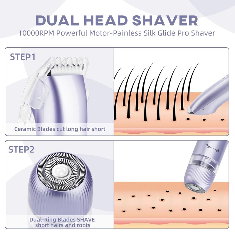 HAHTSST Bikini Trimmer for Women,Dual Head Shaver, IPX7 Waterproof, Compact Travel Design Electric Bikini Shaver for Public Hair, Facial and Body(Purple)