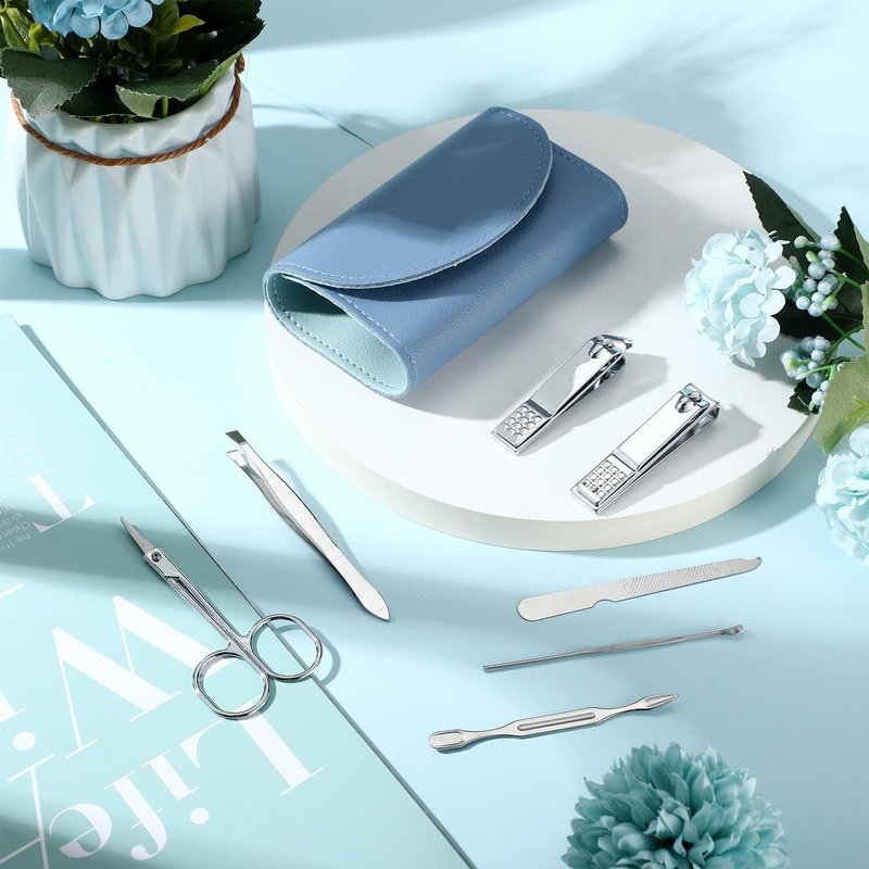 Lanties 12 Set Manicure Set Bulk Mini Manicure Nail Clipper Kit 7 in 1 Stainless Steel Professional Nail Care Pedicure with Travel Portable Bag Grooming Kits for Women Men Home(Dark Blue)
