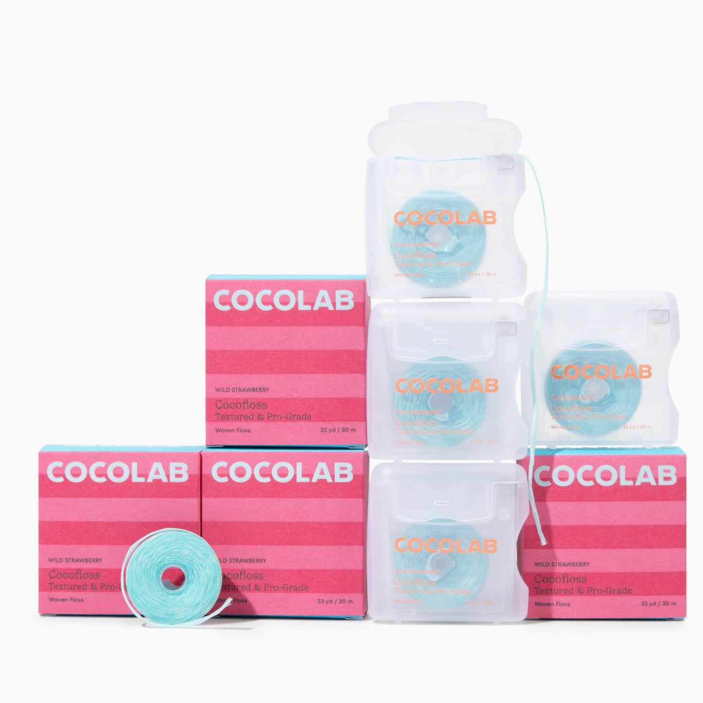 Cocofloss Expanding Woven Dental Floss by Cocolab, Waxed Tooth Floss for Daily Oral Care, Coconut Oil Infused, Vegan, for Adults and Kids, Strawberry Scent, 4 Pack