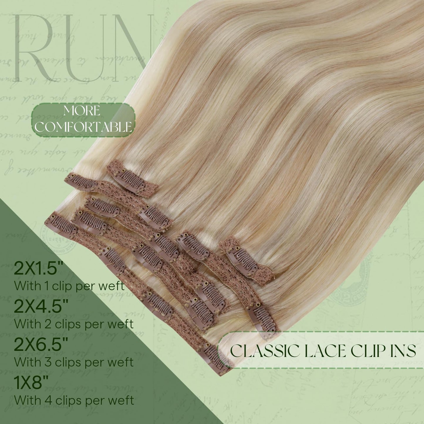 RUNATURE Blonde Clip in Hair Extensions Human Hair, Real Hair Extensions Clip in Human Hair, Remy Thick Hair for Women, Double Weft, 12 Inch 80g 7pcs #18P60 Ash Blonde HIghlight