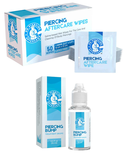 Dr. Piercing Aftercare Wipes and Bump– Piercing Aftercare | Saline Solution for Piercings - Keloid Bump Ear Piercing Cleaner – Ears Lips Belly Nose Piercing Bump - Piercing Hole Cleaner