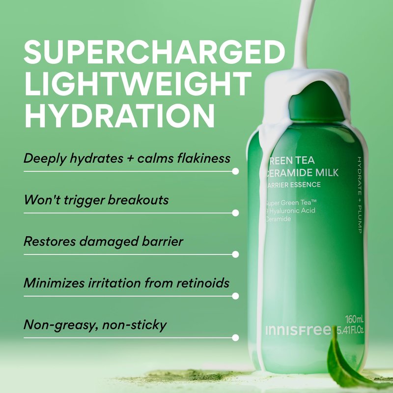 innisfree Green Tea Supercharged Healthy Barrier Duo, Limited Edition Hydrating Korean Skincare Set for All Skin Types including Acne-Prone, Dry, and Oily