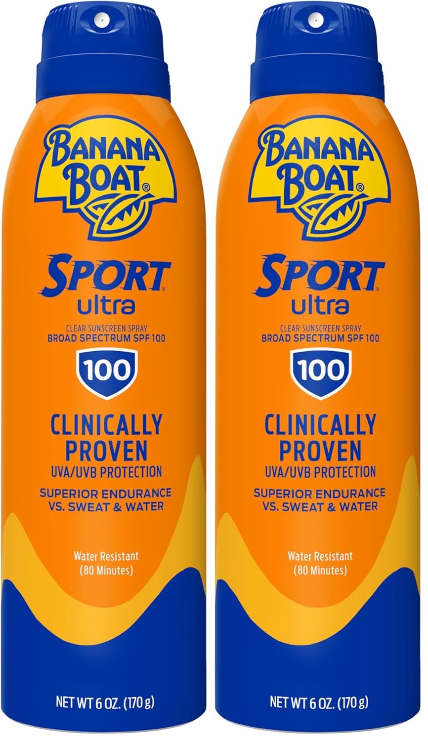 Banana Boat Sport Ultra Sunscreen Spray SPF 100 - Water Resistant | 6oz Twin Pack