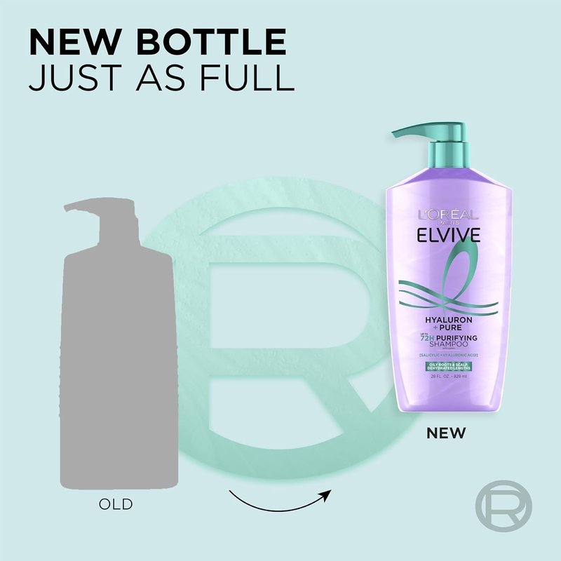 L'Oreal Paris Elvive Hyaluron + Pure Shampoo & Conditioner Set - Clarifying & Hydrating Duo with Salicylic Acid | 1 Kit