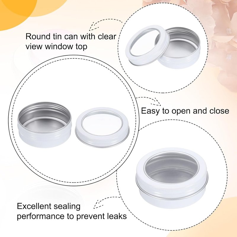 Aluminum Round Tin Cans - 2 Oz Travel-Sized Metal Containers with Clear Lid | 24 Pcs for Cosmetics, Balms, and Candles - White