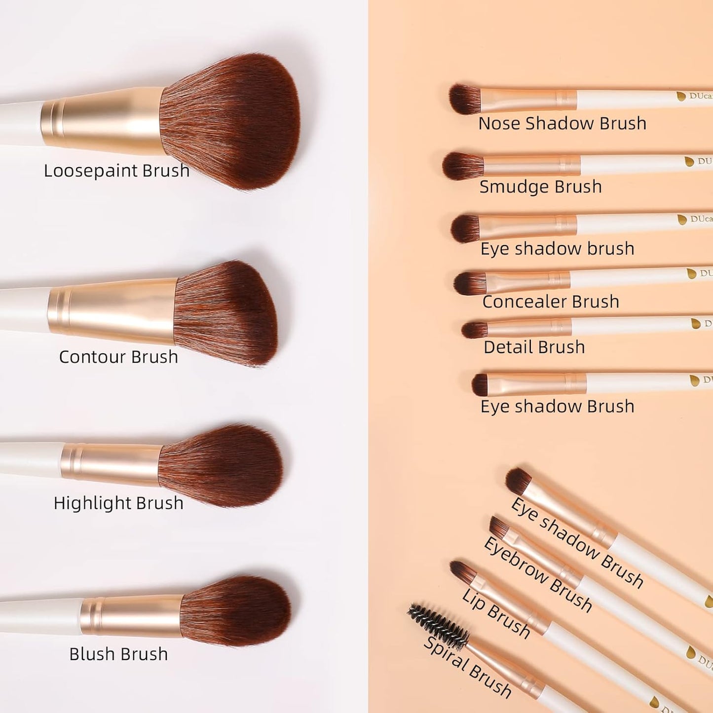 Makeup Brushes Set - 14Pcs Professional Synthetic Brush Kit for Blush, Foundation, Eyeshadow | Includes Makeup Bag, White
