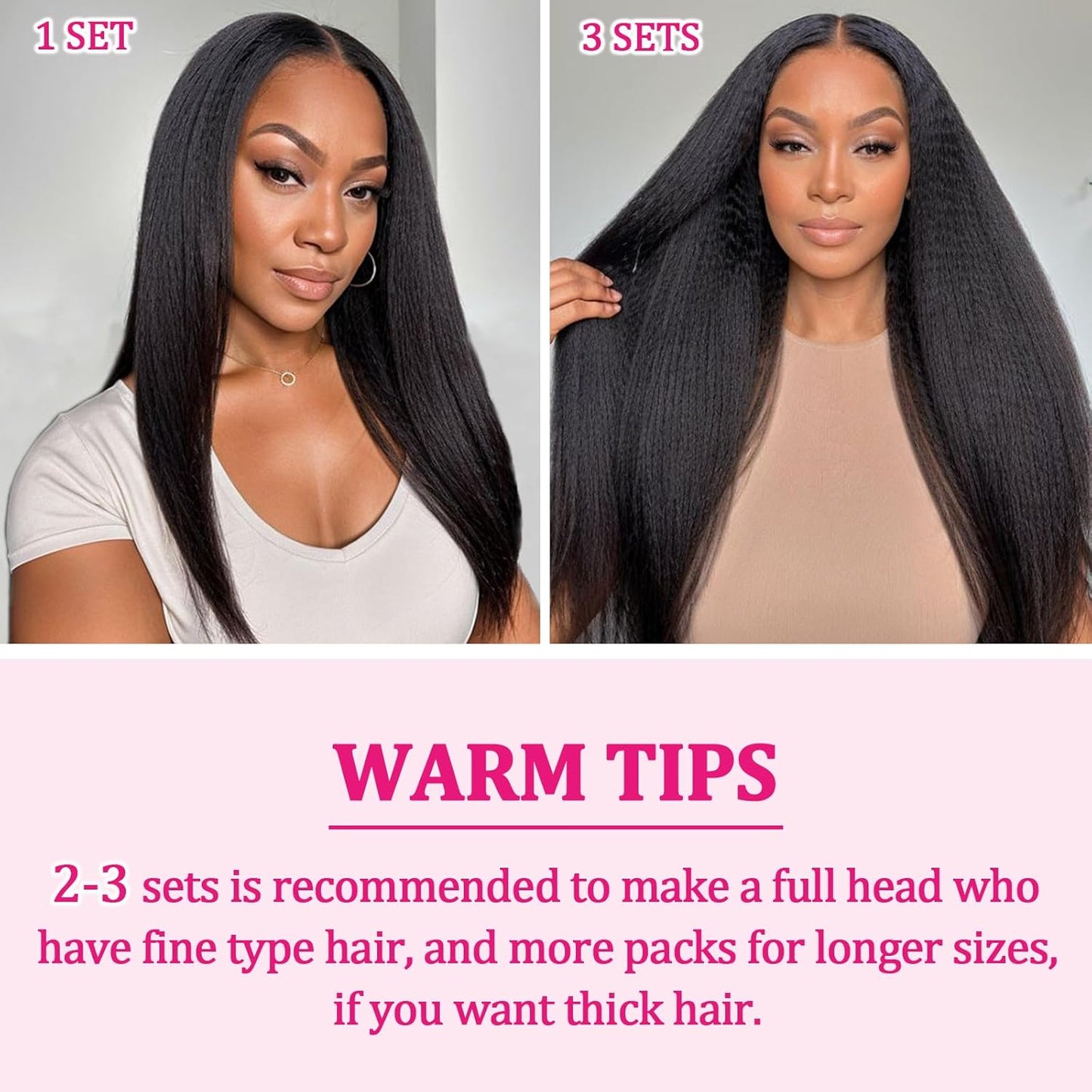 Real Human Hair Clip In Extensions - 20 Inch Kinky Straight, 120g, Full Head, Natural Black