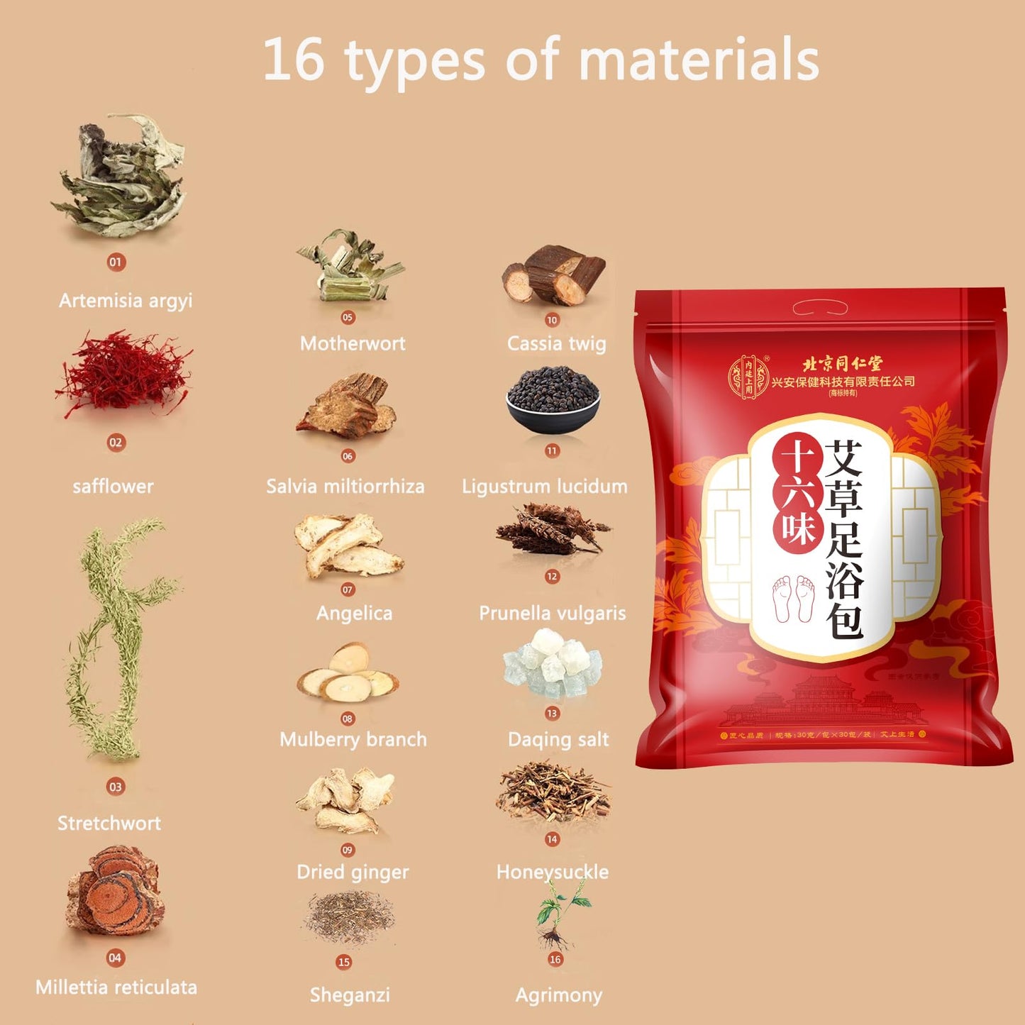 30 PCS Body Herbal Detox Foot Soak to Remove Toxins,Lymphatic Drainage Ginger Feet Soak,Mugwort Foot Detoxing Soak for Dry Cracked Feet Dispel Cold Remove Dampness 泡脚足浴包艾草叶