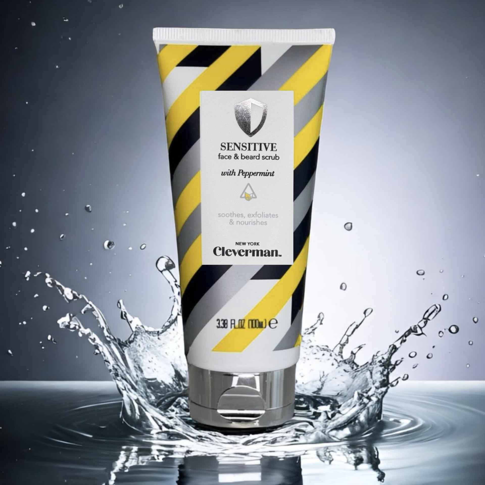 Cleverman Sensitive Face and Beard Scrub for Men, 100ml, Peppermint-Infused Exfoliating Facial Cleanser