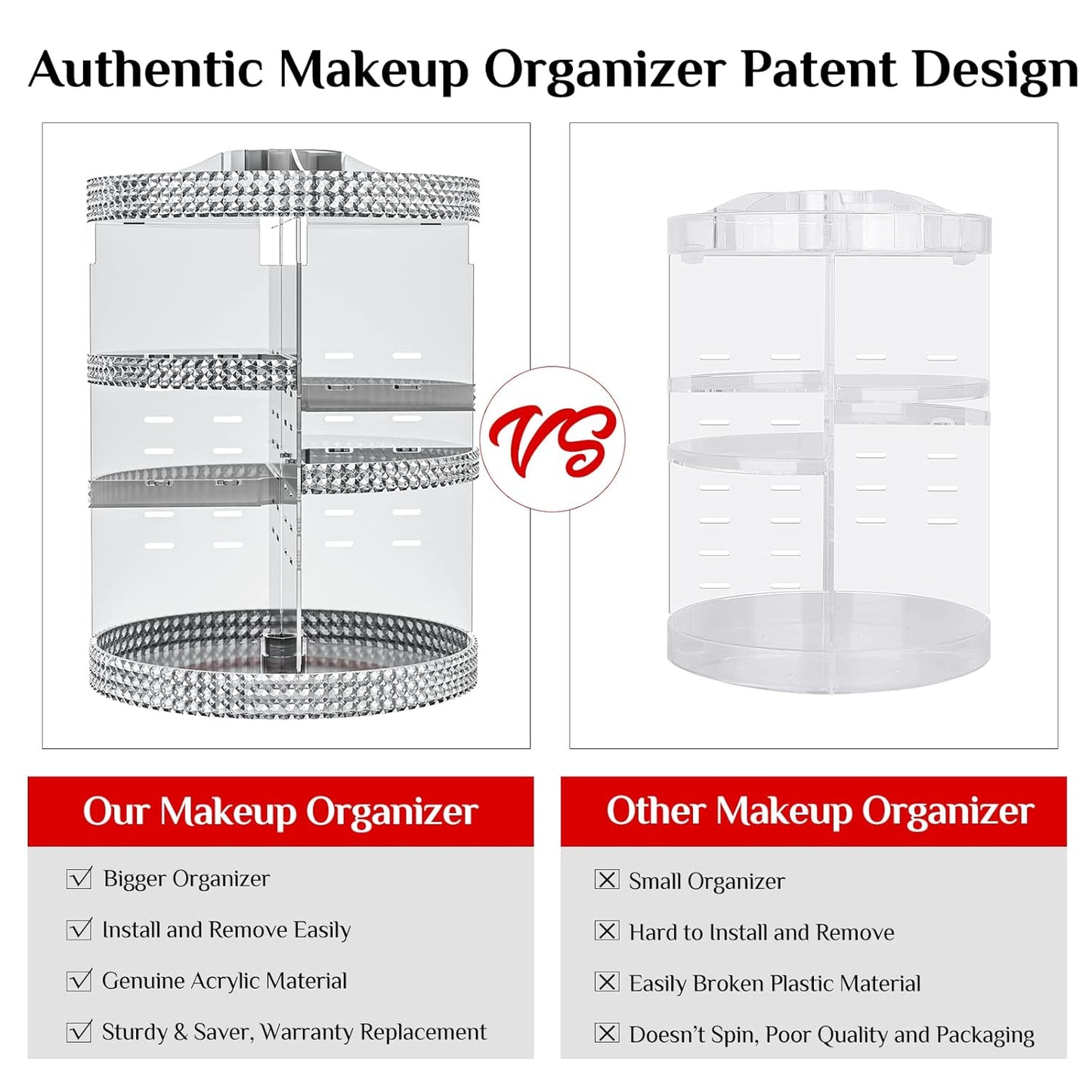 Rotating Makeup Organizer - Acrylic Cosmetic Storage with 7 Layers | Large Capacity for Brushes & Lipsticks - Gray