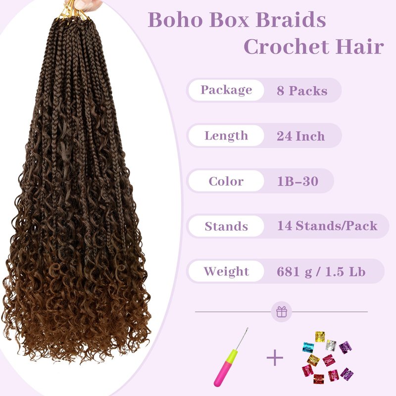 Boho Box Braids Crochet Hair 24 Inch, Goddess Crochet Box Braids with Curly Ends, Pre Looped Synthetic Crochet Hair for Black Women – NAYOO