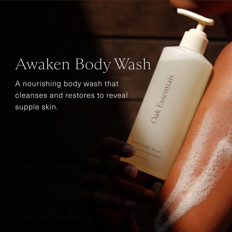 Oak Essentials Awaken Body Wash, Luxury Hydrating Shower Gel with Lavender Oil, Cedarwood Oil and Rice Bran Extract, Gentle Cleanser for Women, Ideal for Dry Skin, 10.1 Fl Oz