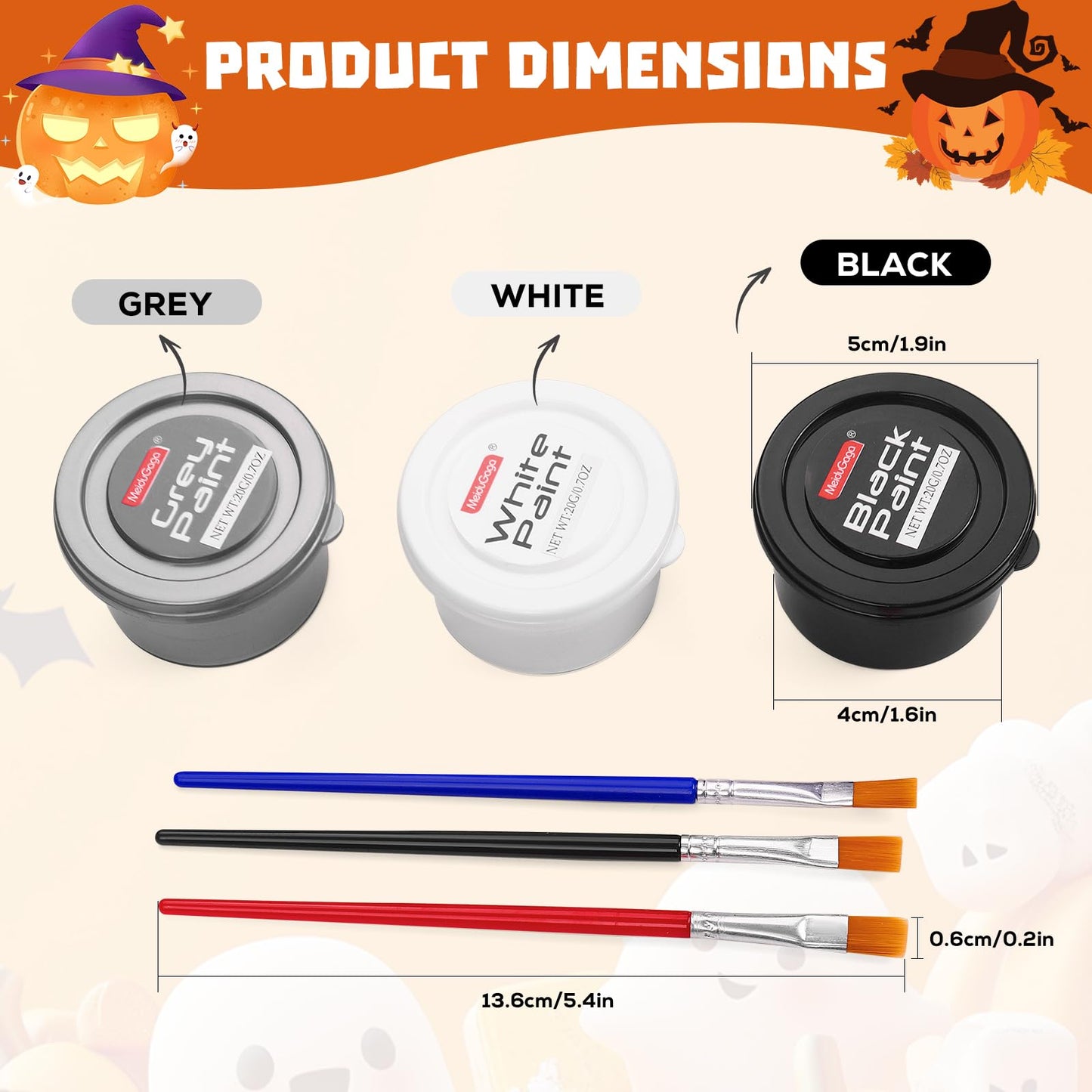 MeiduGaga White and Black Face Paint, Silver Face Paint Palette, Non-Toxic, Water-Based Body Paint for Halloween, Party, Cosplay