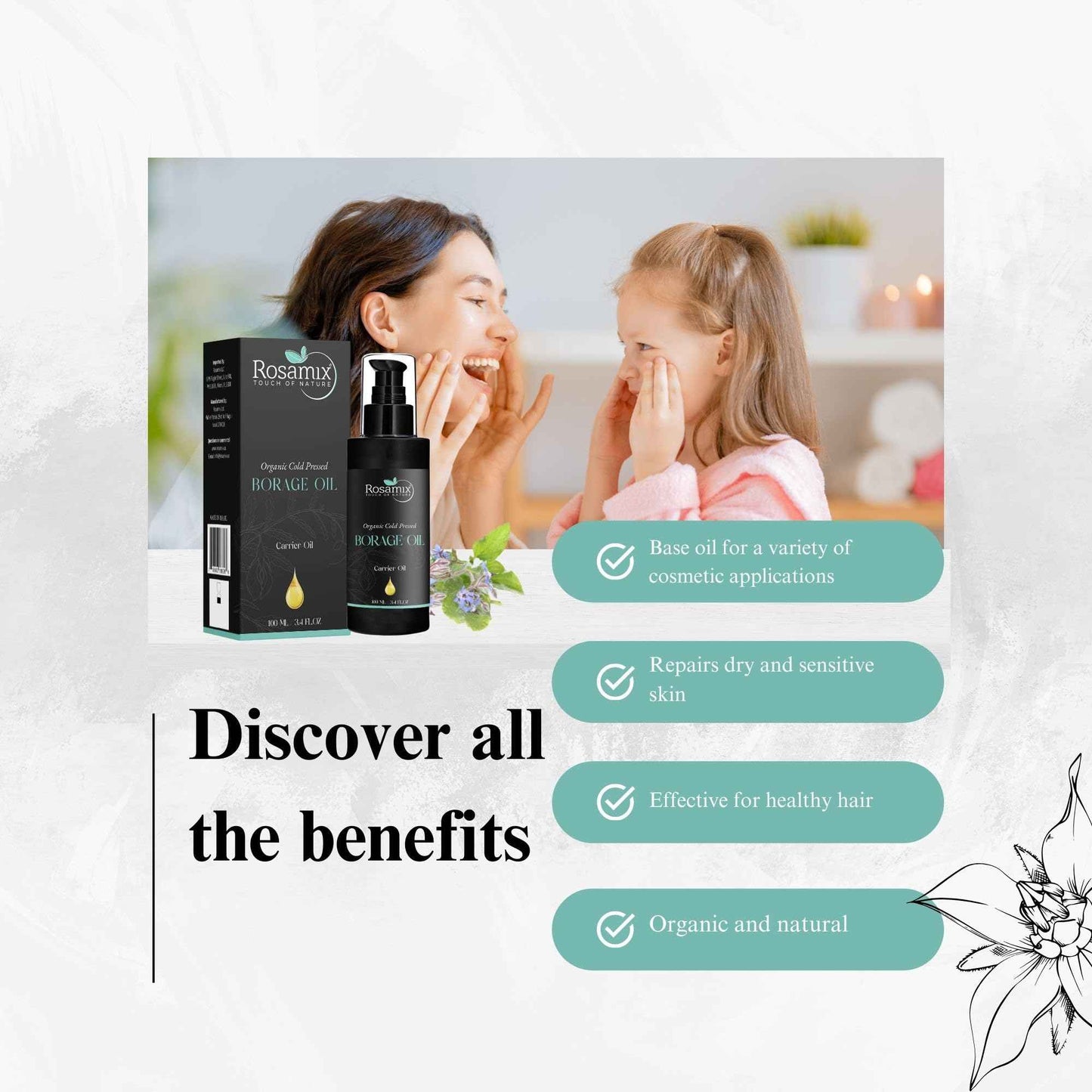 Rosamix Organic Borage Oil Cold Pressed 100 ml – Ideal for Very Dry Skin – Native Care Oil for Body, Face & Hair