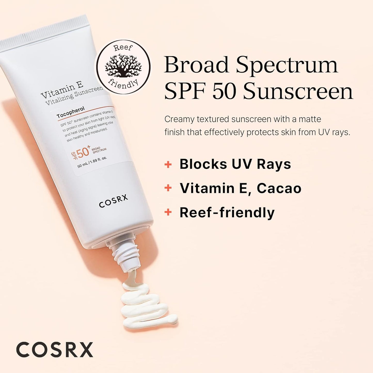COSRX Vitamin E Face Sunscreen SPF 50 | Discoloration Care with 2% Alpha Arbutin