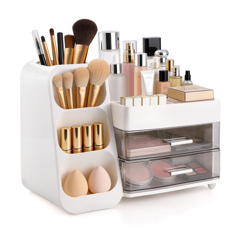 Homeanda Makeup Organizer with Drawers – Large Cosmetic Storage Box for Vanity, Bathroom, or Bedroom, Perfect for Skincare, Brushes, Lipstick, Eyeshadow,and Beauty Essentials (White)