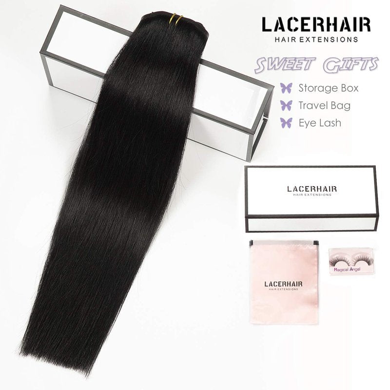 Lacer Hair 14 Inch 110g Seamless Hair Extensions Clip in Human Hair Dark Ash Blonde Mixed Platinum Blonde Invisible PU Skin Weft Straight Human Hair Highlight Color For Women